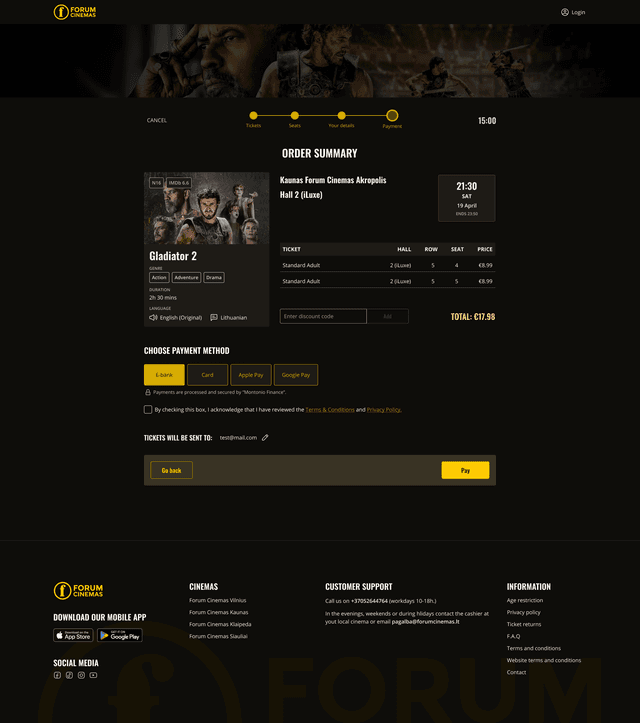 Checkout page
