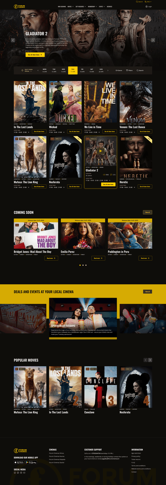 Cinema website homepage