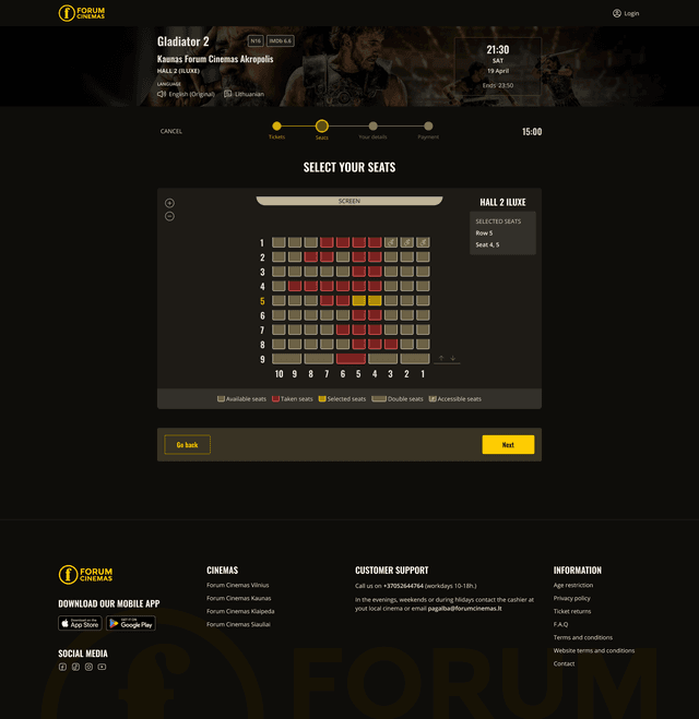Seat selection interface